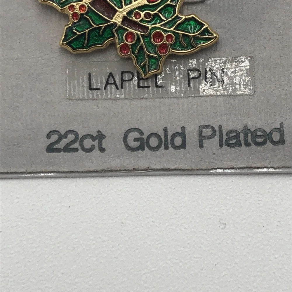 Cardinal Lapel Pin 22k Gold Plated New Enamels Red Bird Green Leaves‎